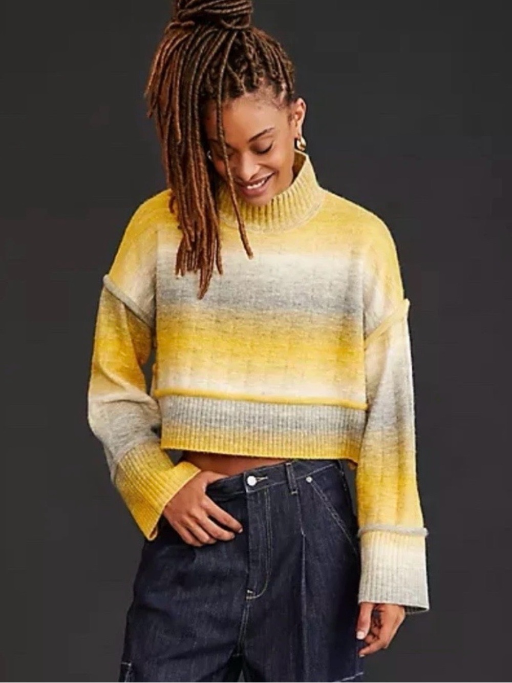 Anthropologie Pilcro Cropped Mock-Neck Striped Sweater